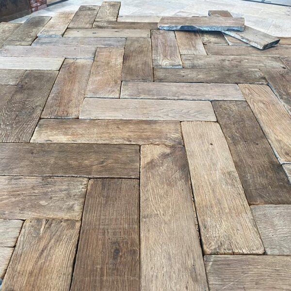 reclaimed oak herringbone parquet