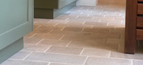 house entrance with limestone pavers